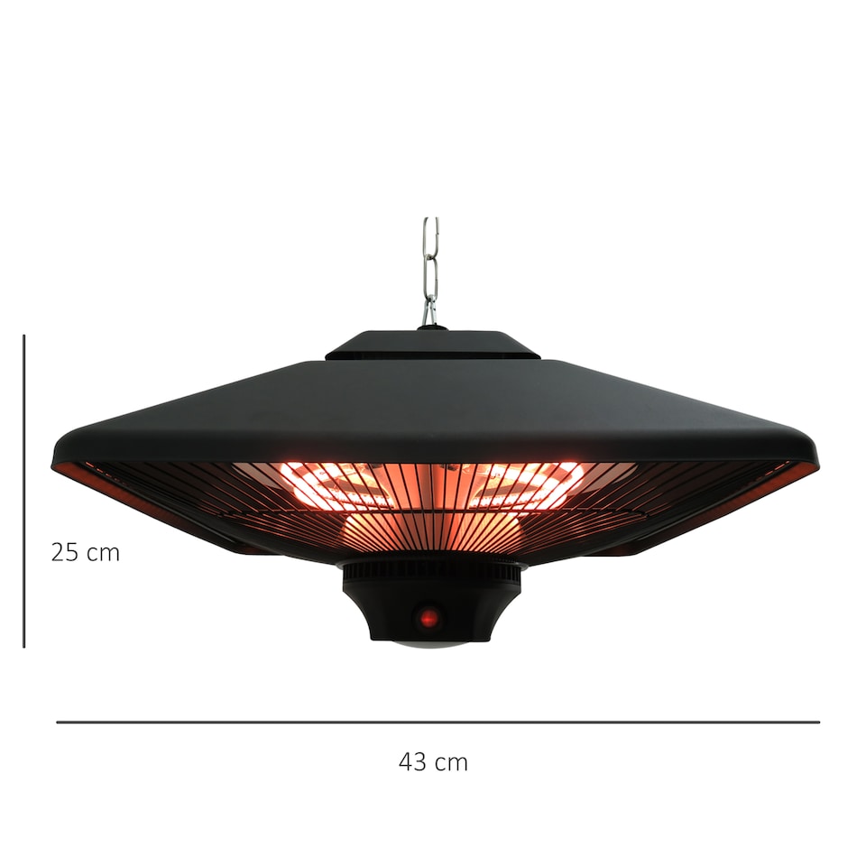 image 1 of Outsunny 2kw Electric Heater LED Halogen Heating Hanging Light Outdoor Remote