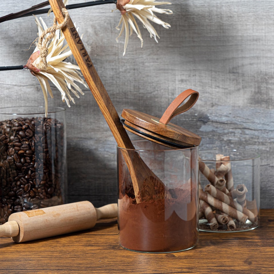 image 1 of Argon Tableware Scandi Storage Jar with Leather Loop Lid - 750ml - Pack of 3