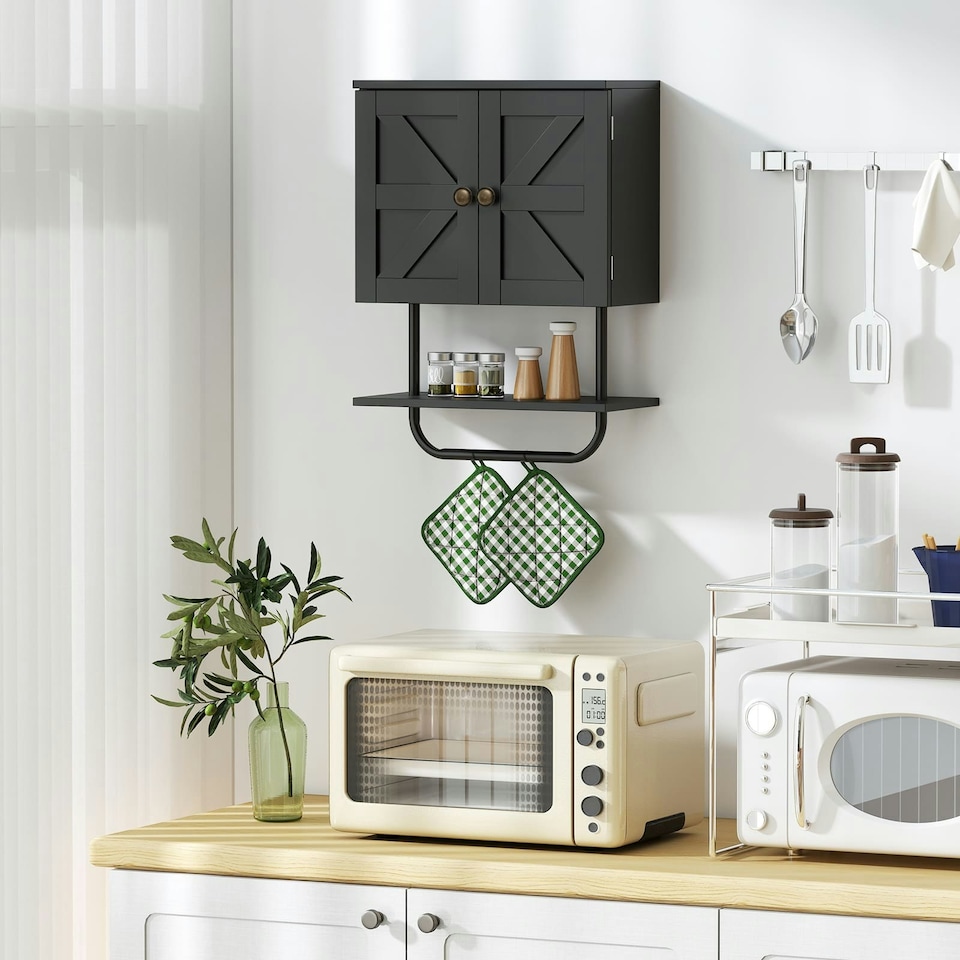 image 1 of COSTWAY Bathroom Cabinet Wall-Mounted Medicine Cabinet Black Black
