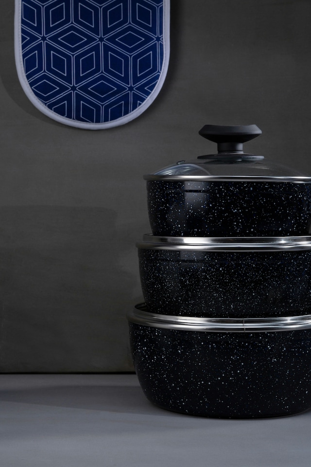 image 1 of Orsina 20cm Saucepan With Glass Lid, Non-Stick Aluminium Pan With Marble Effect Finish, Durable Cookware