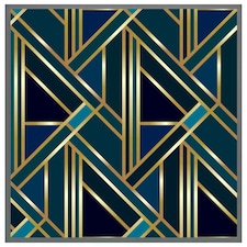 Gold & teal geometric pattern (Picutre Frame) Grey | L