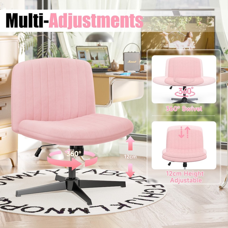 image 1 of Rattantree Ergonomic Cross Legged Office Chair Armless Velvet Desk Chair