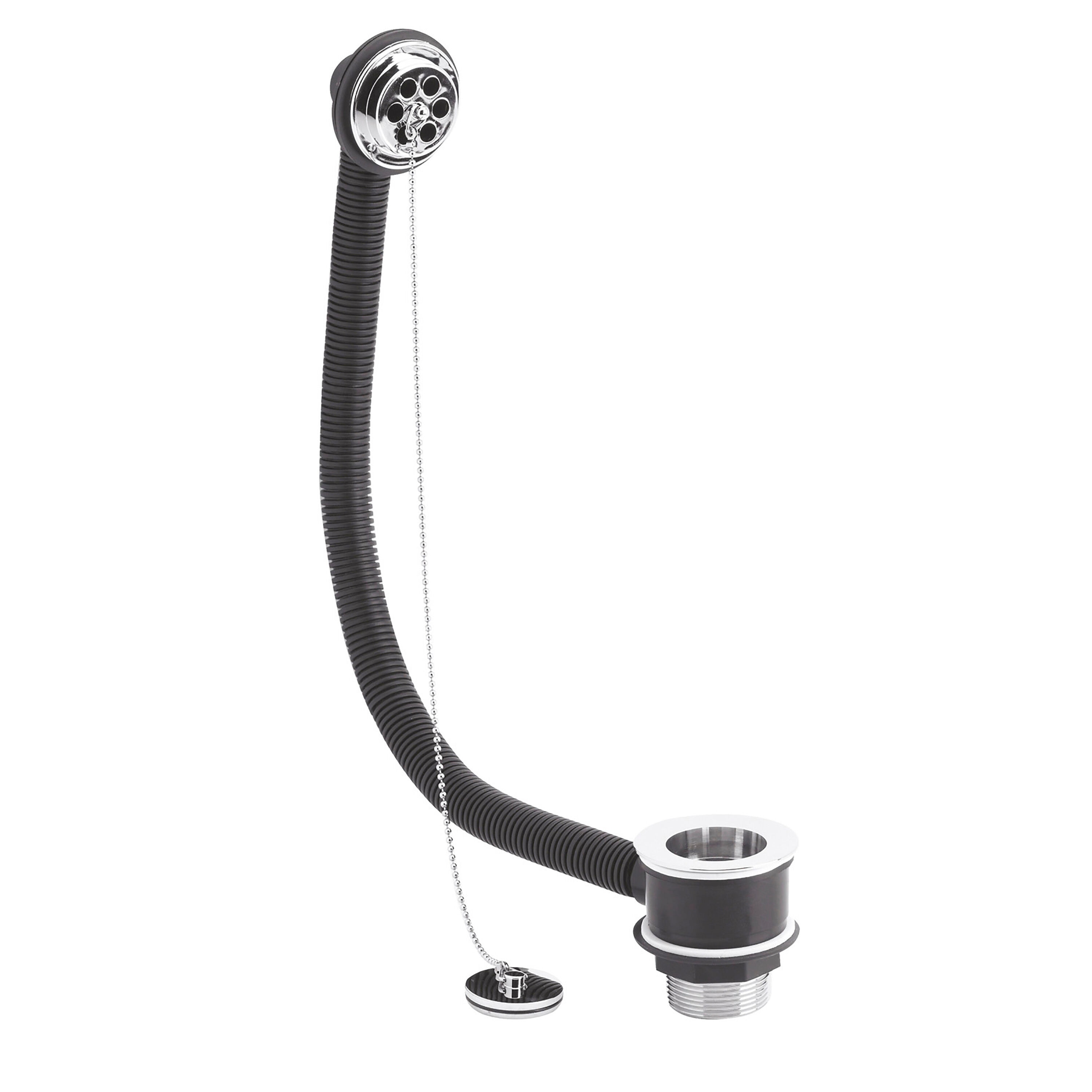 Balterley Bath Waste & Overflow, Brass Plug & Ball Chain (5mm Baths) - Chrome in Silver