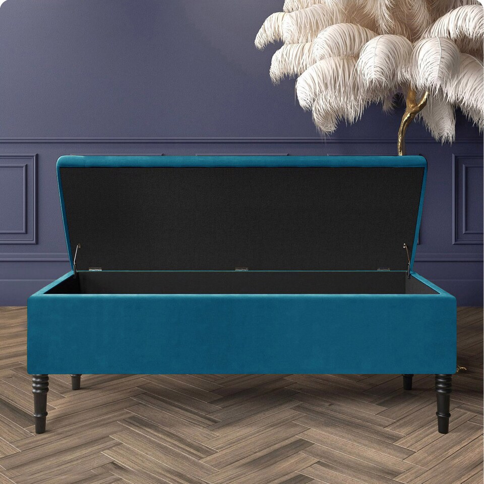 image 1 of Paris Plain 90cm Ottoman Storage Bench - Plush Velvet Shoe Bench - Emerald Green Upholstery Footstool with Storage