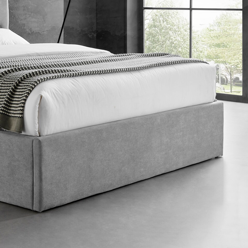 image 1 of 5ft King Size Ottoman gas liftup storage bed frame,fabric upholstered, light grey,buttoned back,curved bed frame,bedstead