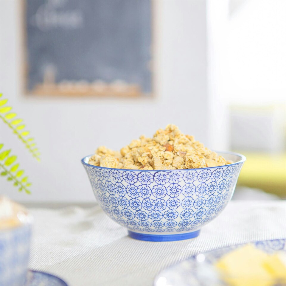 image 1 of Nicola Spring Hand-Printed Cereal Bowls - 16cm - Navy - Pack of 6