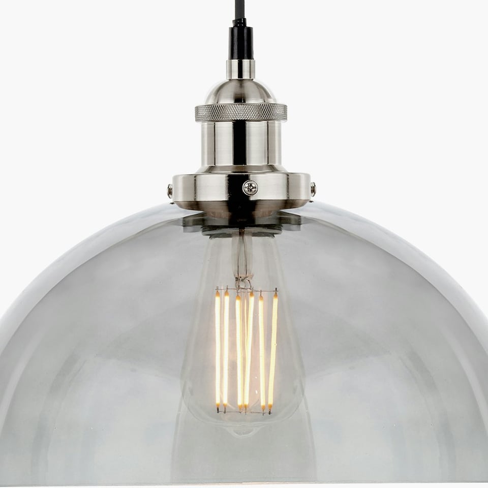 image 1 of Antique Silver Metal and Smoked Glass Dome Pendant Grey | W30xD30xH120cm