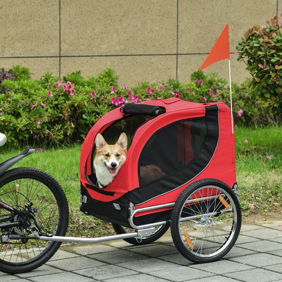 image 1 of PawHut Dog Bike Trailer Pet Cart Bike Carrier Travel with Hitch Coupler Red
