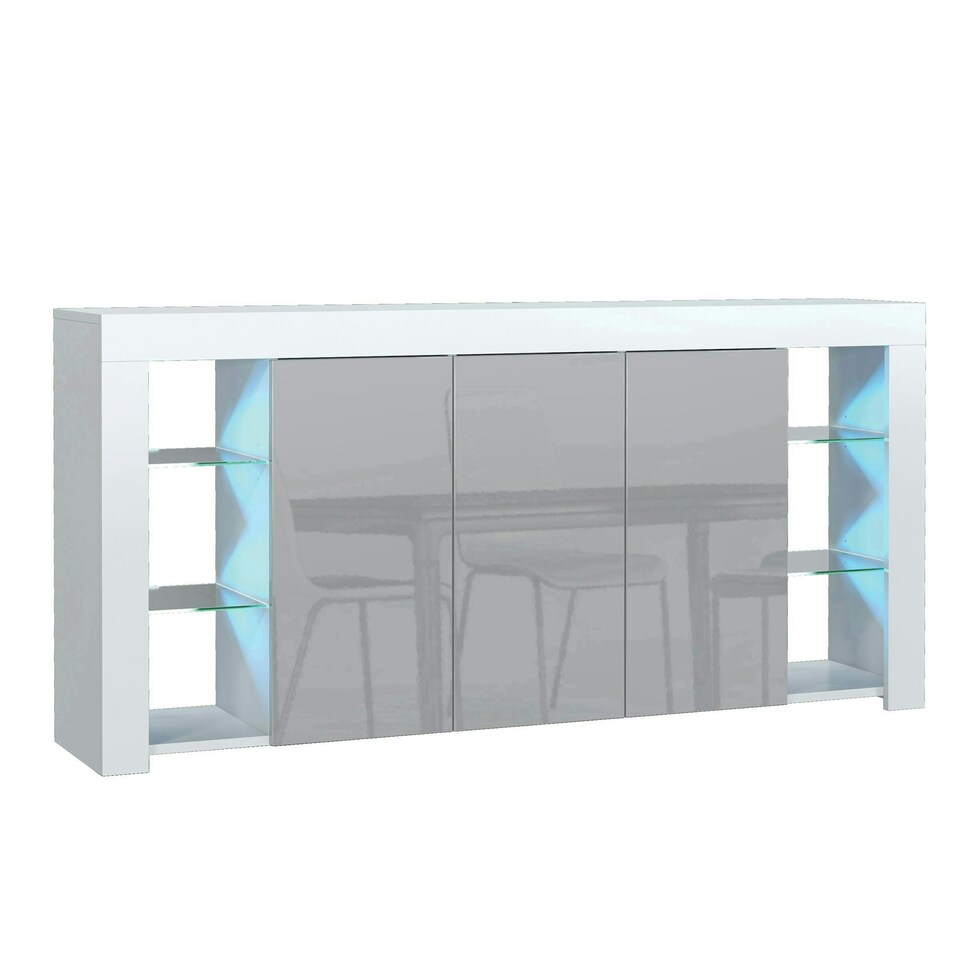 image 1 of Sideboard 164cm Grey Gloss Doors White Matt Body Free LED White | Grey