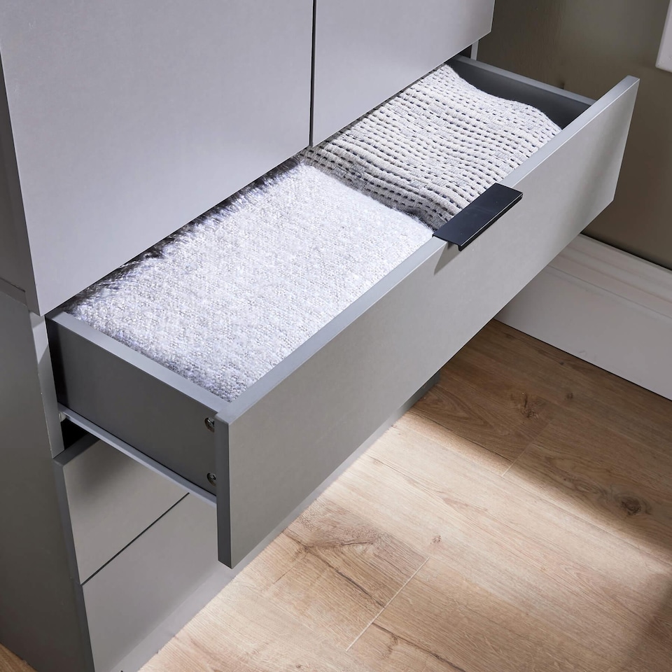 image 1 of Phoenix Wardrobe 2 Door 3 Drawers Bedroom Home Furniture Clothing Storage Shelf | Grey