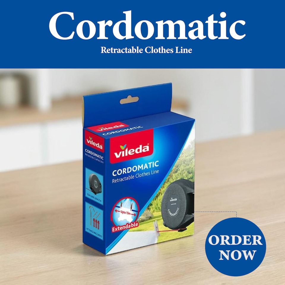 image 1 of Vileda Cordomatic Retractable Clothes Line Indoor Outdoor Washing Line 15m