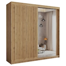 Sliding Wardrobes 4U Modern Vertical Panelled Mirror Sliding Wardrobe – 150cm to 250cm, White, Black, Grey, Oak | Brown | Oak 150cm