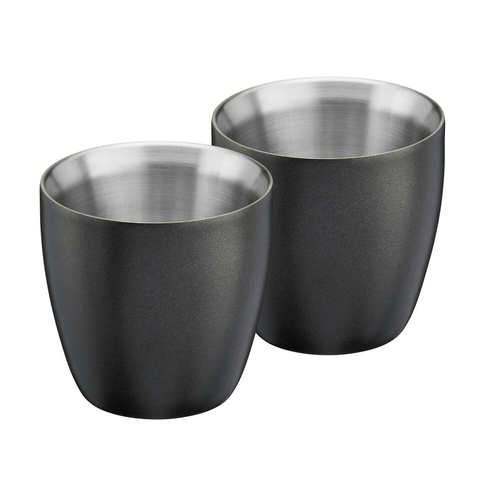 image 1 of Set of 2 Stainless Steel Espresso Coffee Cups – 90ml Double Wall Insulated Mini Drinking Mugs White