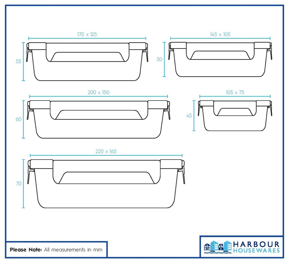 image 1 of Harbour Housewares 5pc Glass Food Storage Container Set with Lids - 5 Sizes