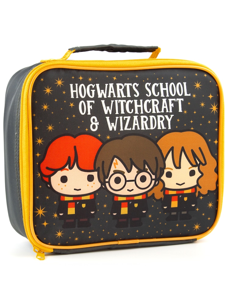 image 1 of Harry Potter Lunch Bag and Bottle Set | Character Adventure Harry, Ron, Hermione Chibi | Kids Food Carrier with Water Bottle | Insulated Bag Keeps Food Fresh