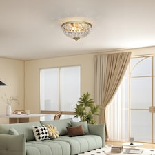 HOMCOM Crystal Chandelier Ceiling Light with 168 Octagonal Beads, Vintage 2-Light Flush Mount Ceiling Light for Living Room, Bedroom, Hallway, Dining Room, Gold Tone | Gold