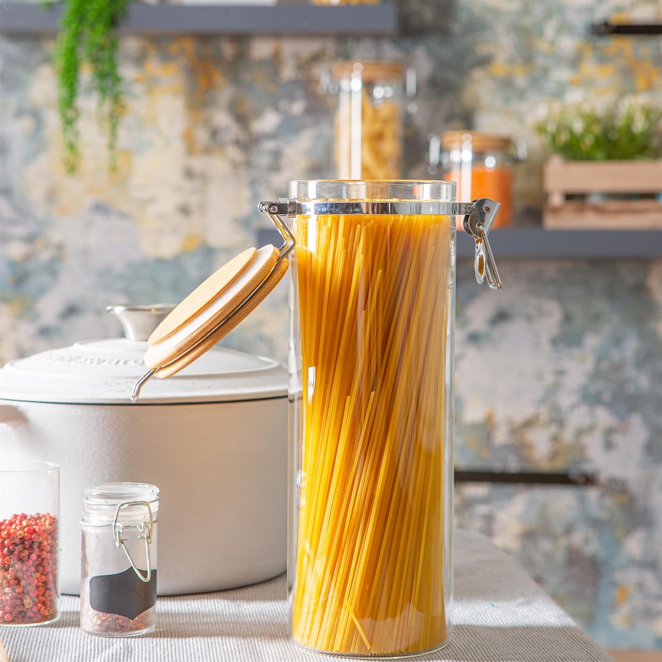 image 1 of Argon Tableware Glass Storage Jars with Wooden Clip Lids - 1.75 Litre - Pack of 3