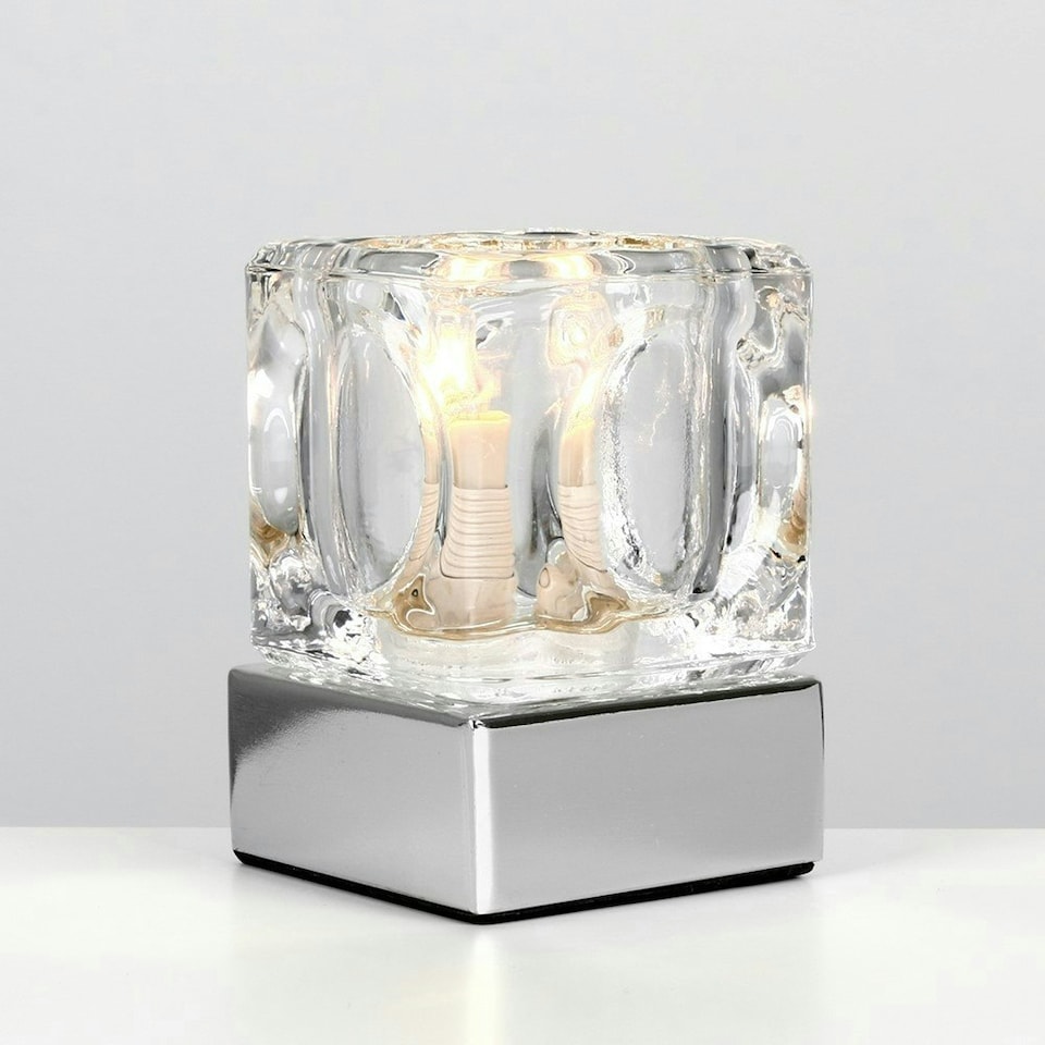 image 1 of ValueLights Pair Of Modern Chrome Glass Ice Cube Touch Table Lamps