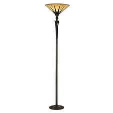 Dark 1 Light Floor Lamp Uplighter Black, Tiffany Style Glass, E27