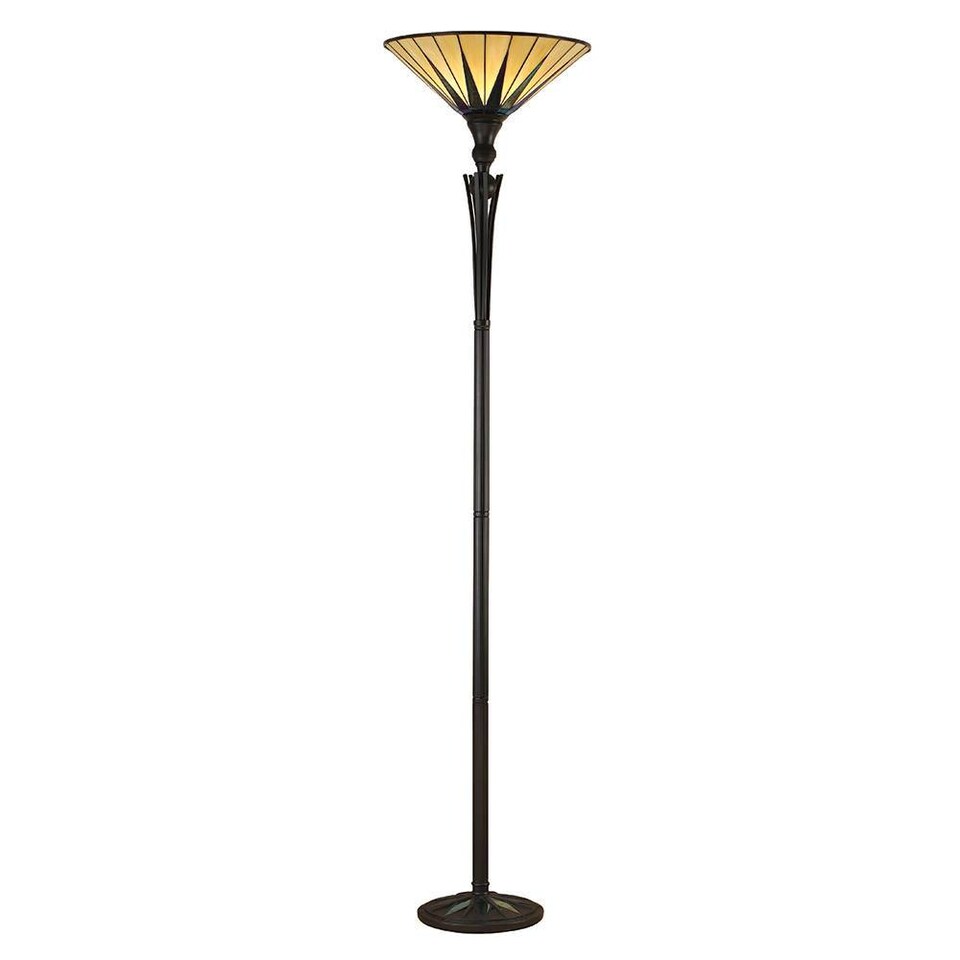 image 1 of Dark 1 Light Floor Lamp Uplighter Black, Tiffany Style Glass, E27