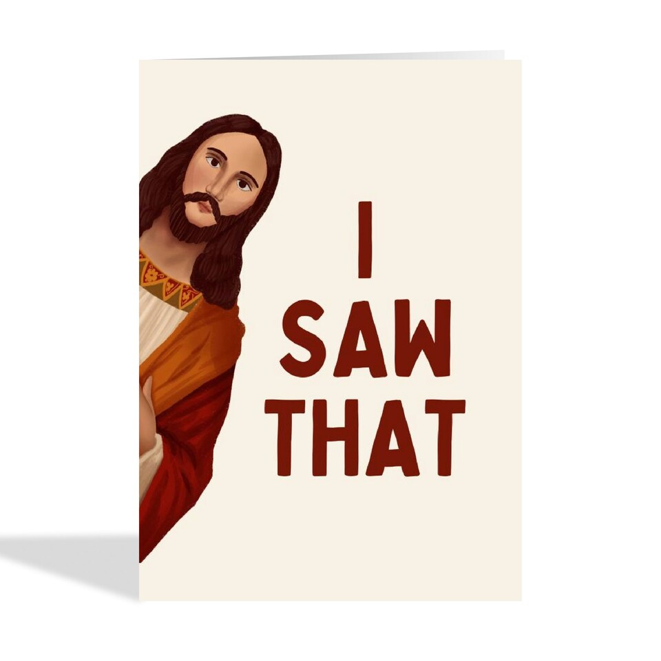 image 1 of Funny Christmas Card - Peeking Jesus - I Saw That