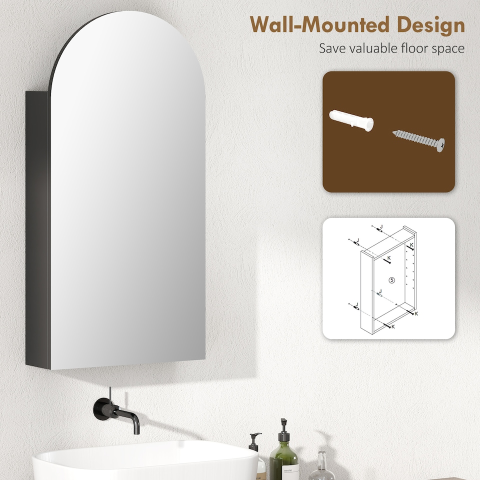 image 1 of HOMCOM Bathroom Mirror Cabinet with Adjustable Glass Shelves, Black | Black
