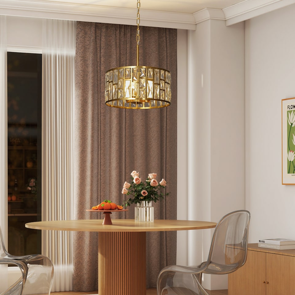 image 1 of HOMCOM Modern Flush Mount Ceiling Light, Crystal Chandelier for Living Room | Gold