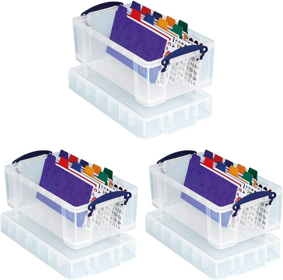 image 1 of Really Useful Plastic Storage Box 5 Litre XL Lid CLEAR Pack of 3