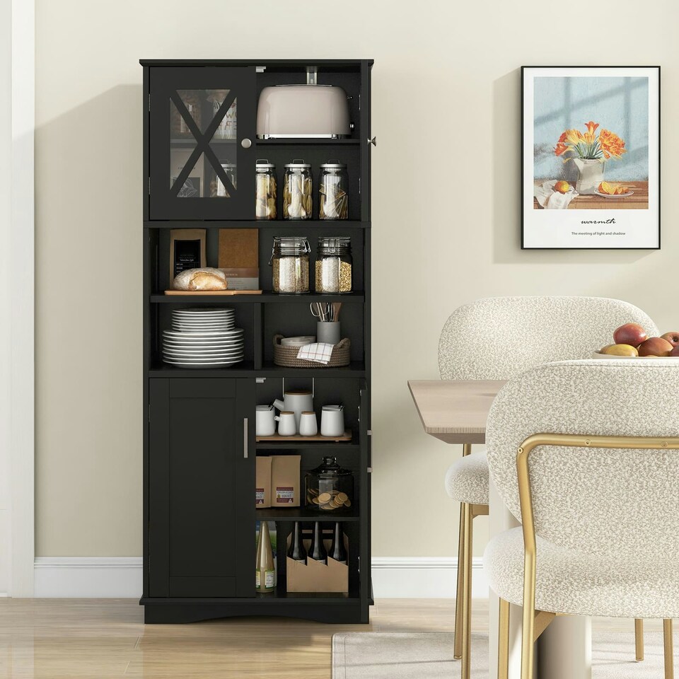 image 1 of COSTWAY Tall Bathroom Cabinet Floor Storage Cabinet Black
