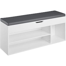 Shoe Rack Natalya - 4 storage spaces, bench seat cushion, for 9 pairs of shoes | White | white | 104 x 30 x 49 cm | 1