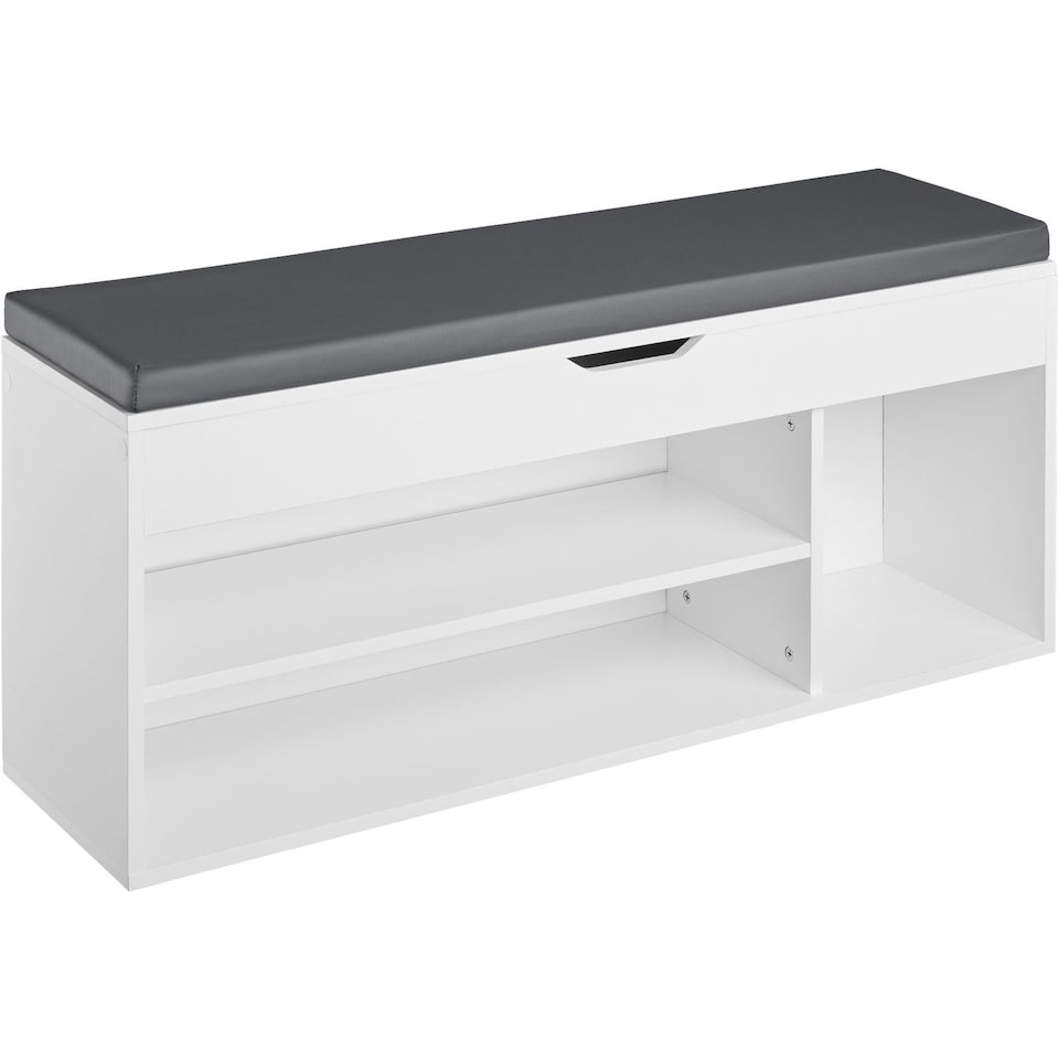 image 1 of Shoe Rack Natalya - 4 storage spaces, bench seat cushion, for 9 pairs of shoes | White | white | 104 x 30 x 49 cm | 1