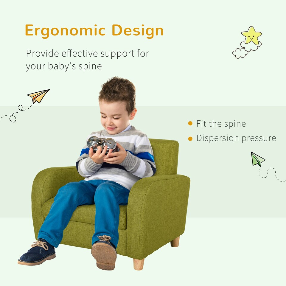 image 1 of HOMCOM Kids Armchair Children Mini Sofa Wood Frame High Back Bedroom Furniture 