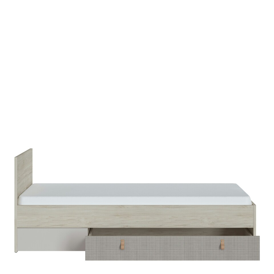 image 1 of Denim 90cm Bed with 1 Drawer in Light Walnut, Grey Fabric Effect and Cashmere