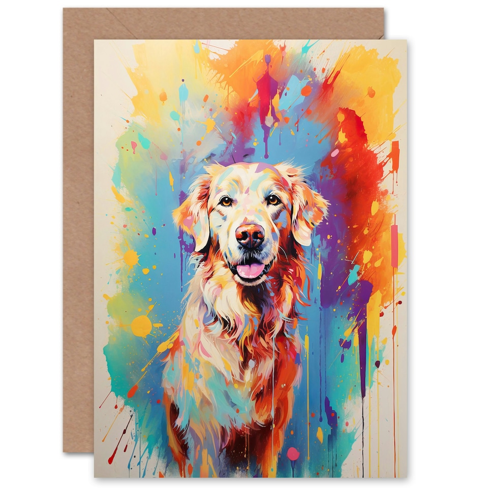 image 1 of Cream Golden Retriever Lover Pet Portrait Dog Art Card