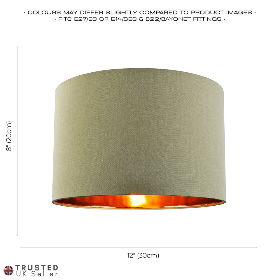 image 1 of Contemporary Olive Cotton 12" Table/Pendant Lamp Shade with Shiny Copper Inner | Green | Olive Green | 1