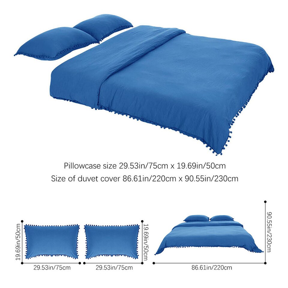 image 1 of Living and Home 3Pcs Bedding Solid Duvet Cover with 2 Pillowcase Set,Blue | Blue | King