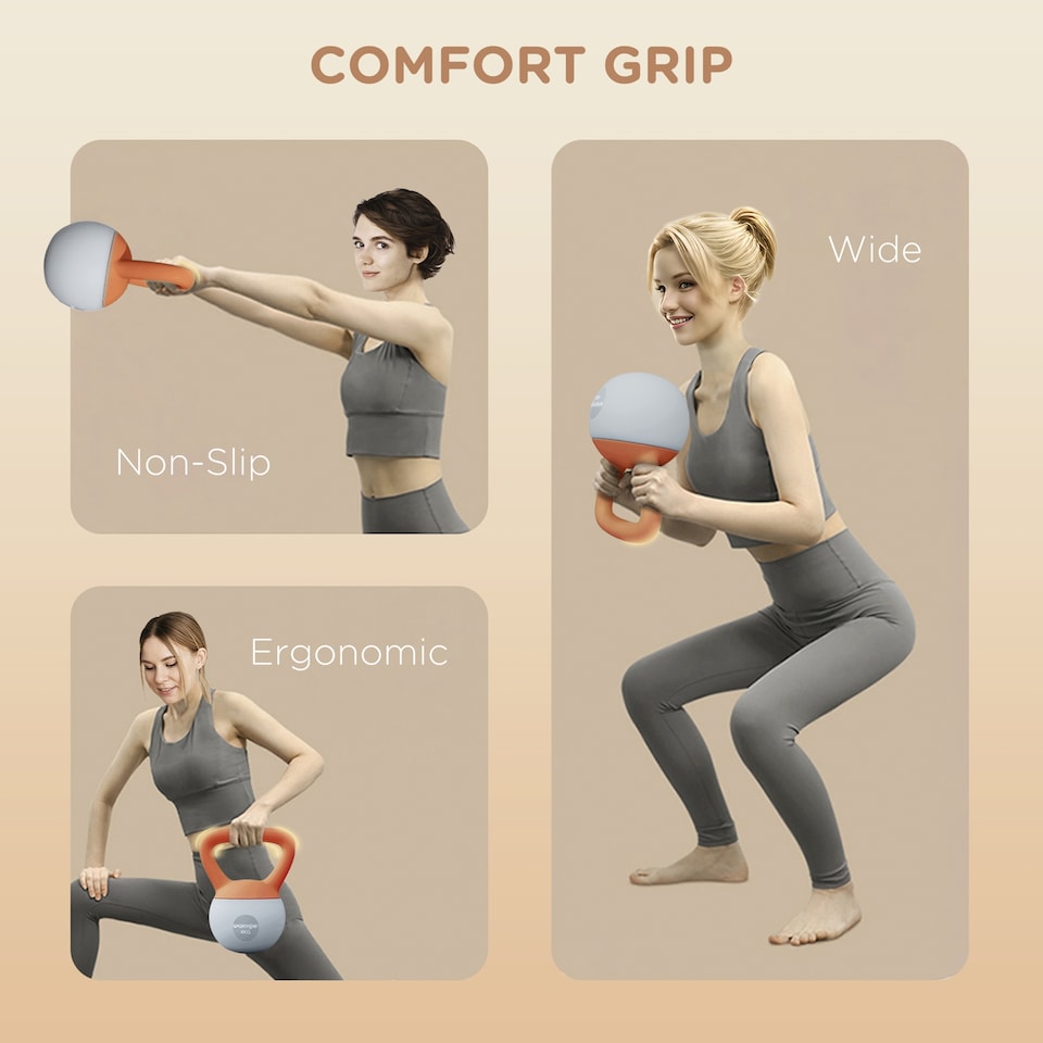 image 1 of (4KG, Orange and Grey) SPORTNOW Soft Home Kettlebell with Non-Slip Handle
