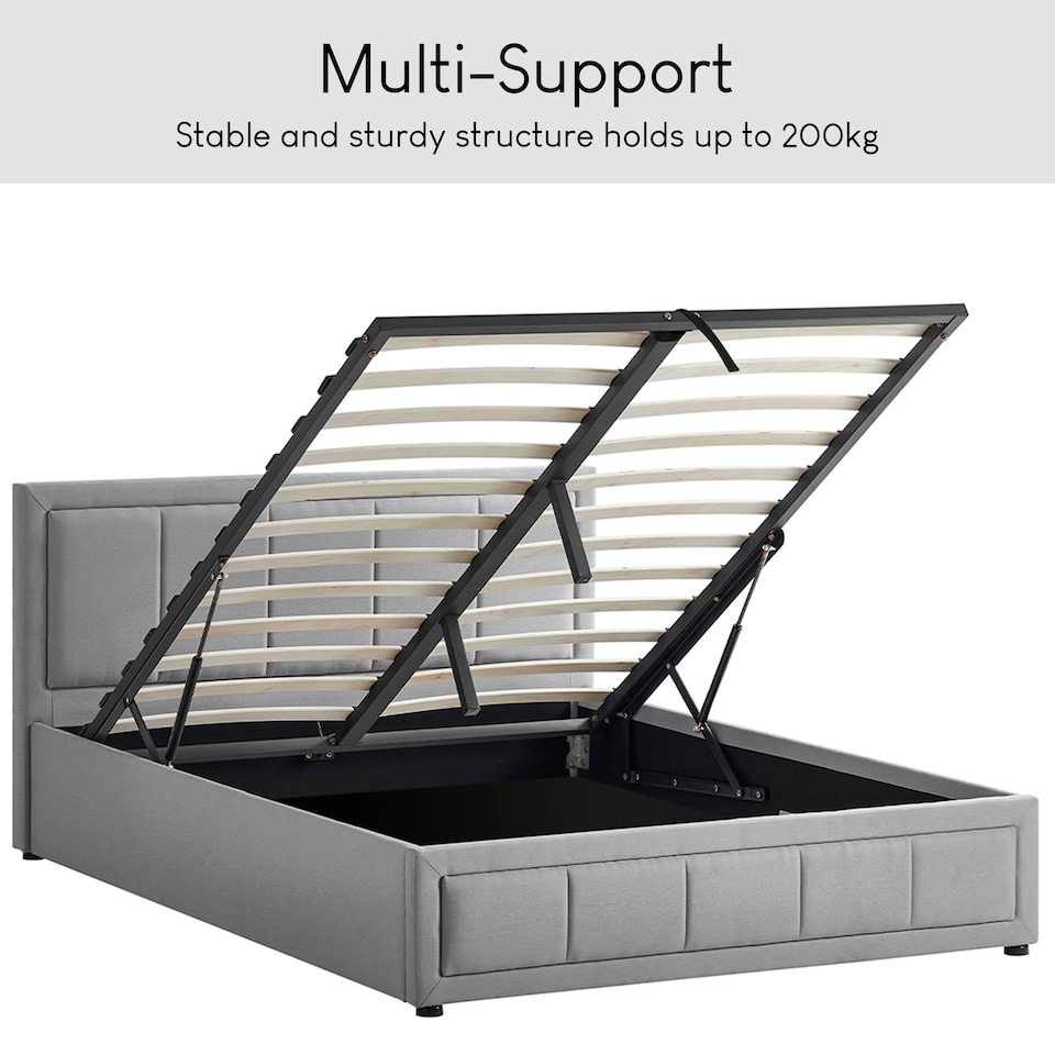 image 1 of Vida Designs Vanita 4ft6 Double Ottoman Bed Storage Fabric Upholstered, Light Grey, 135 x 190cm