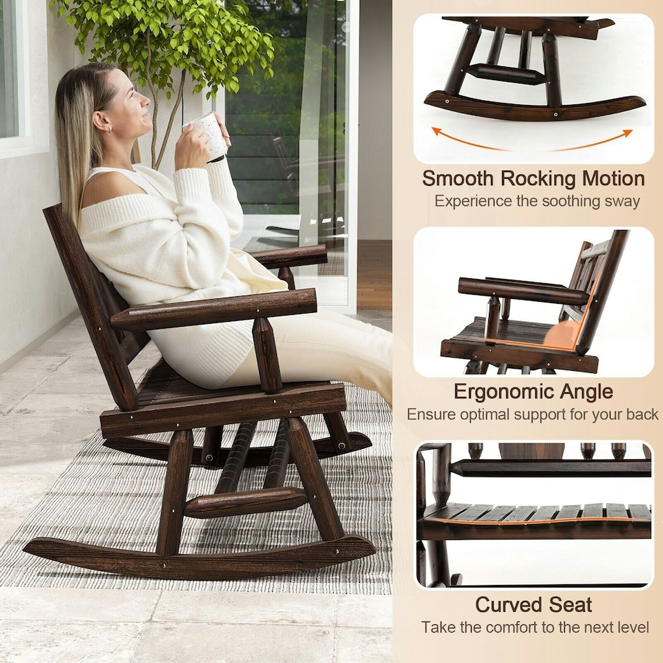 image 1 of COSTWAY Patio Rocking Bench Double Rocker Loveseat Brown