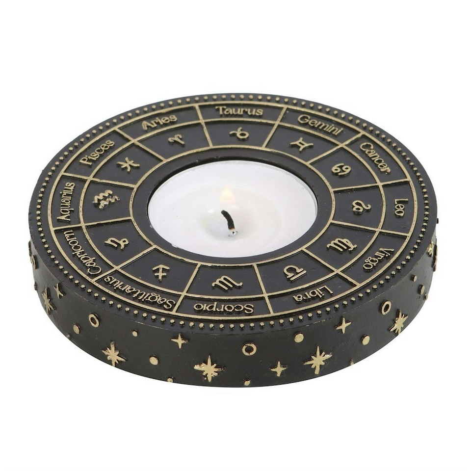 image 1 of Something Different Astrology Wheel Tealight Holder - Black/Gold - One Size