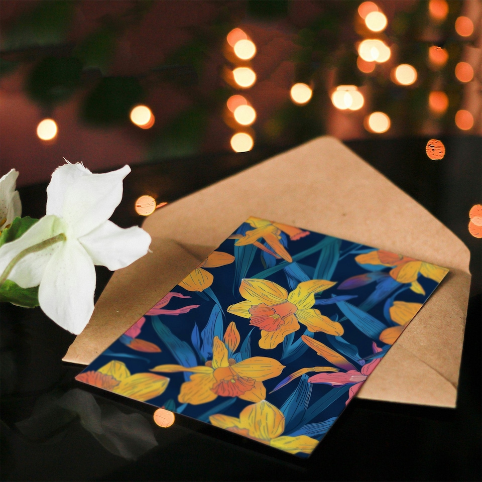 image 1 of Daffodil Flowers Vibrant Orange Pink Design Her Birthday Card