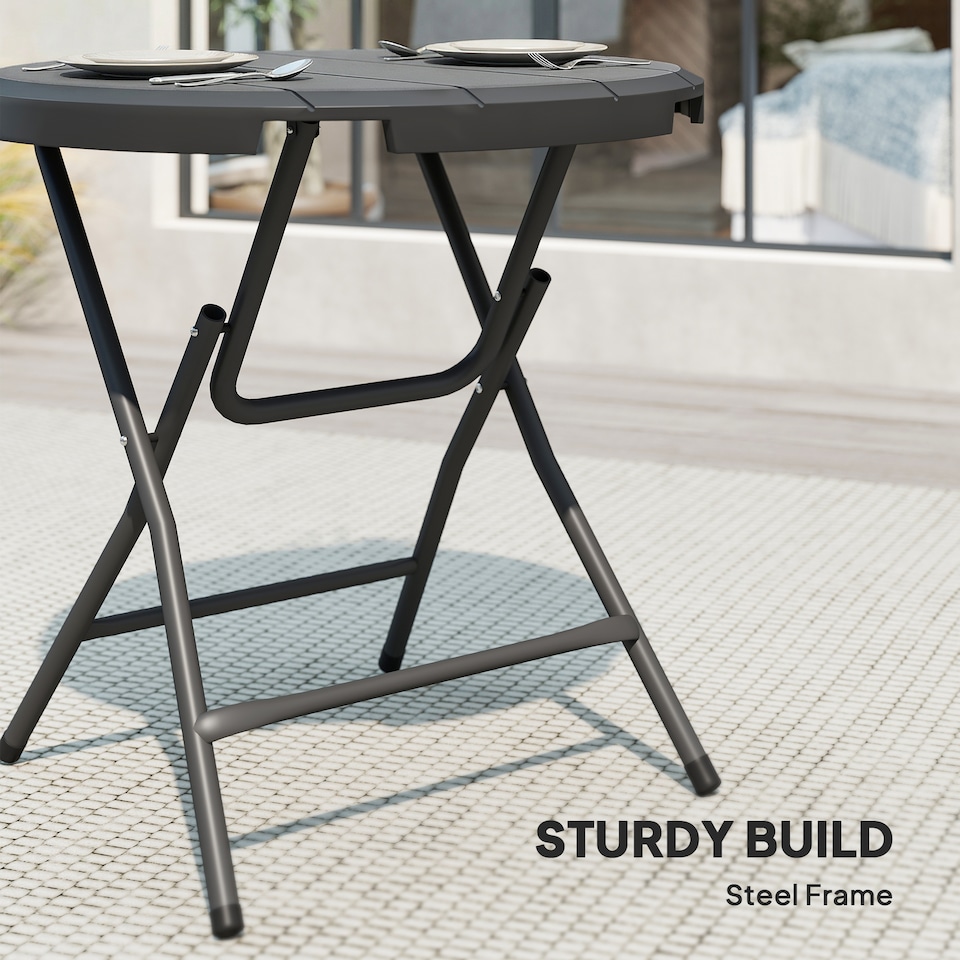 image 1 of Outsunny Round Garden Dining Table for 4, Foldable Outdoor Table for Garden