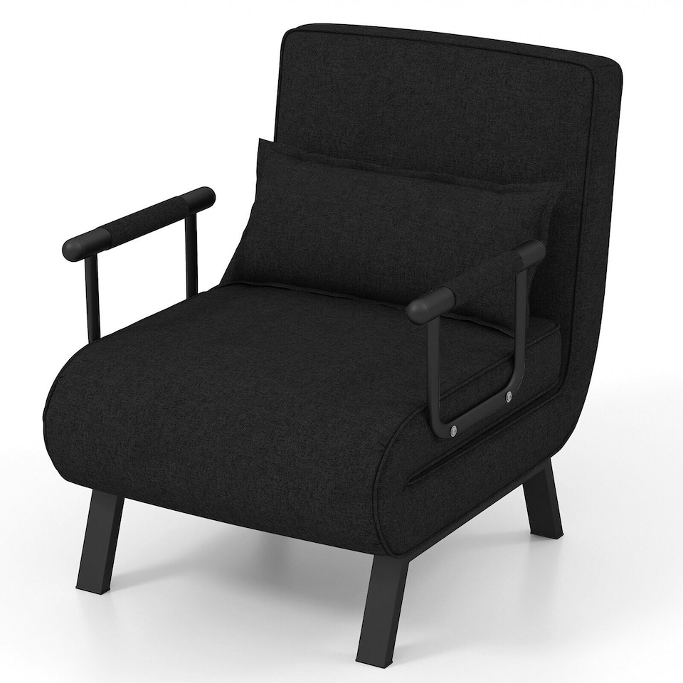 image 1 of COSTWAY Convertible Single Folding Sofa Bed Sleep Chair Dark Grey Black