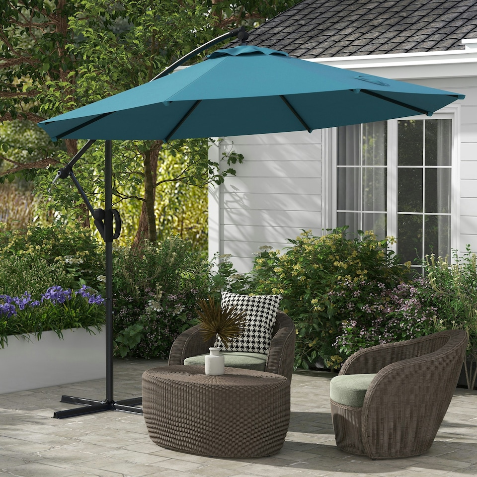 image 1 of Outsunny 3(m) Cantilever Parasol with Cross Base, Crank Handle, Tilt, Cream