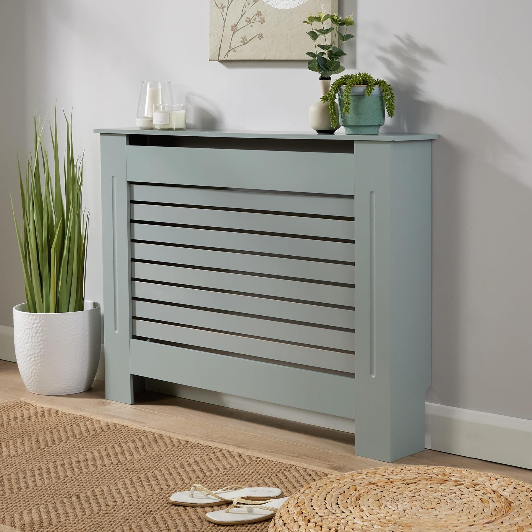 Extending Radiator Cover Adjustable Wooden MDF Slatted Grill | Grey