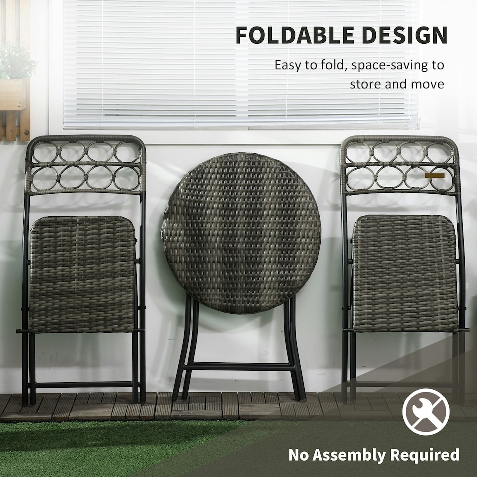 image 1 of Outsunny 3 PCS Folding Rattan Wicker Bistro Set, Coffee Table Set