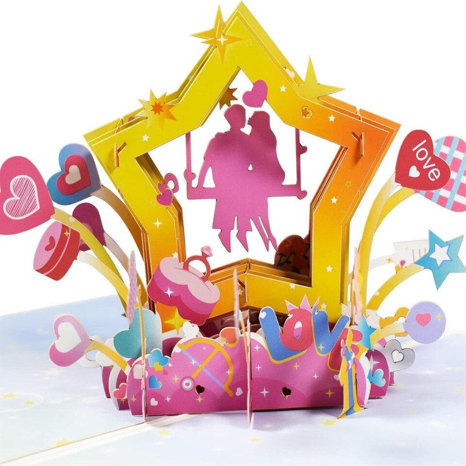 image 1 of Romantic Couple Star And Hearts Design 3D Pop Up Valentine’s Day Cards