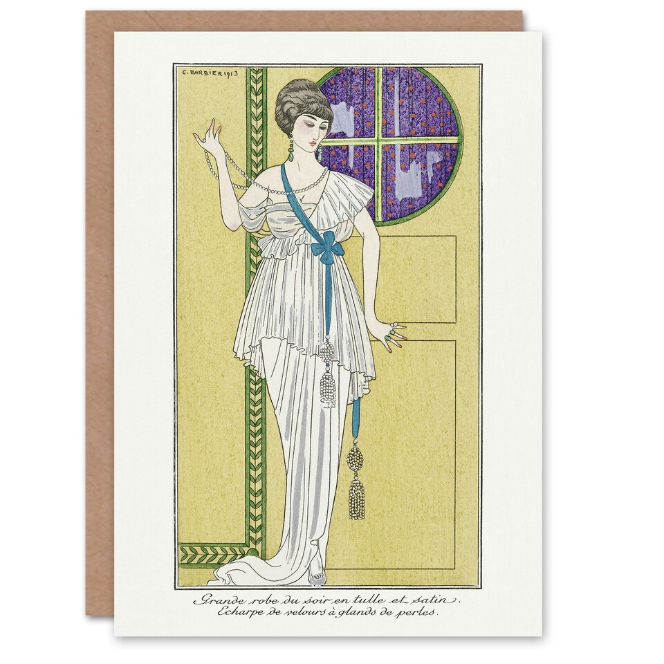 image 1 of George Barbier Art Card Vintage Parisian Fashion Evening Gown