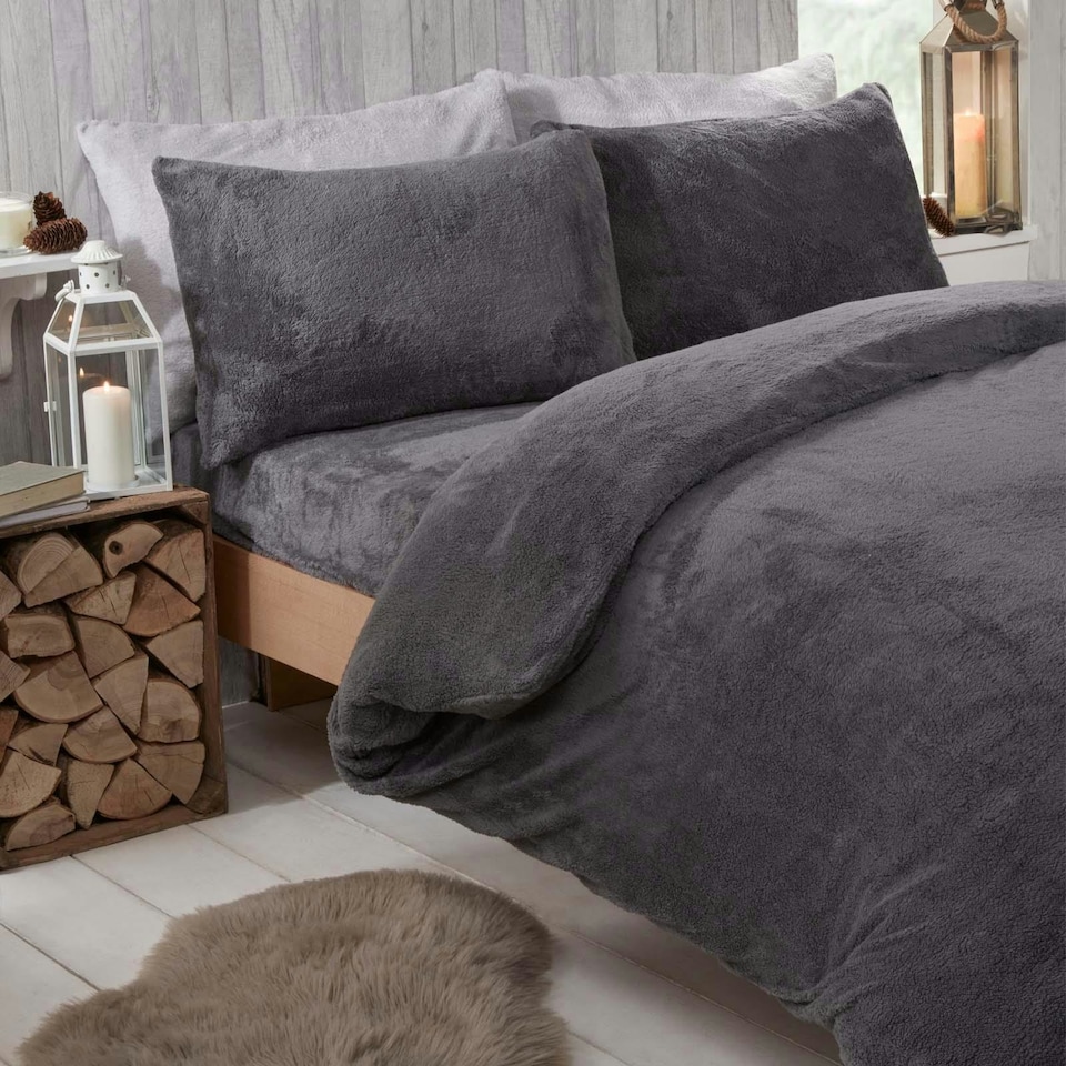 image 1 of OHS Teddy Duvet Cover with Pillowcase Set, Super King - Charcoal