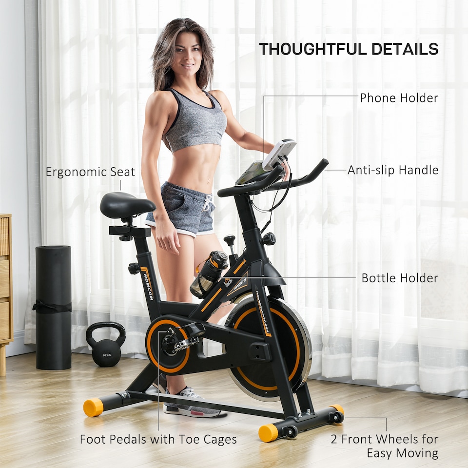 image 1 of HOMCOM Exercise Bike Indoor Cycling with LCD Display, Heart Rate Sensor